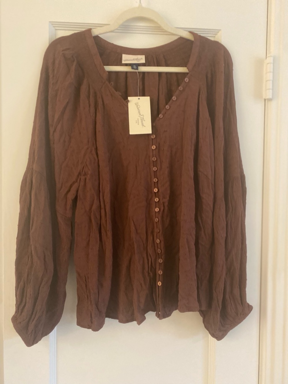 Universal Thread Women’s Brown Button-Front Peasant Blouse -XXL